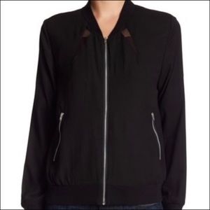 W18 BY WALTER BAKER Macy Crepe Bomber Jacket in Black | Size XS